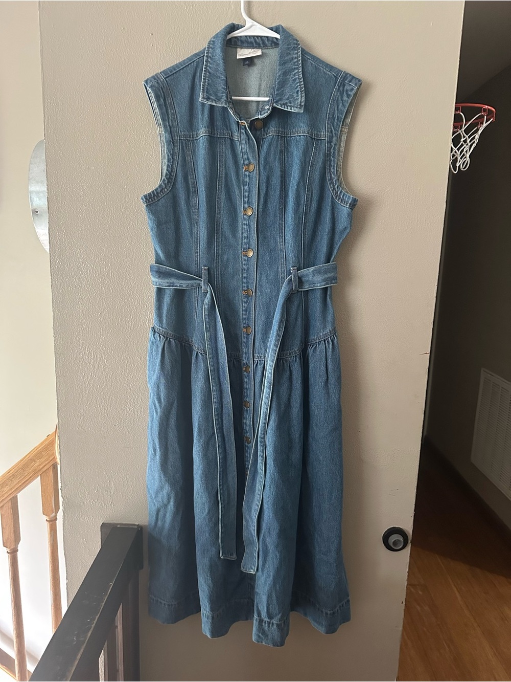 Universal Thread Sleeveless Denim Midi Dress in Blue with Tie Waist